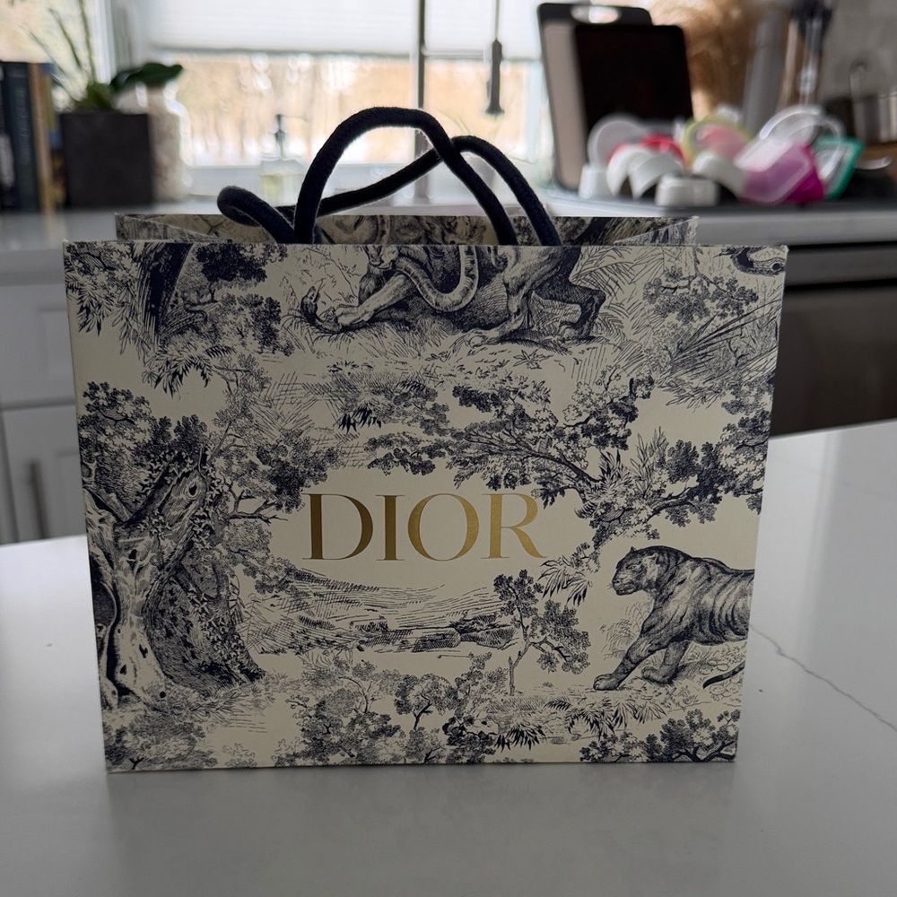 Dior Blue and Gold Illustrated Gift Bag